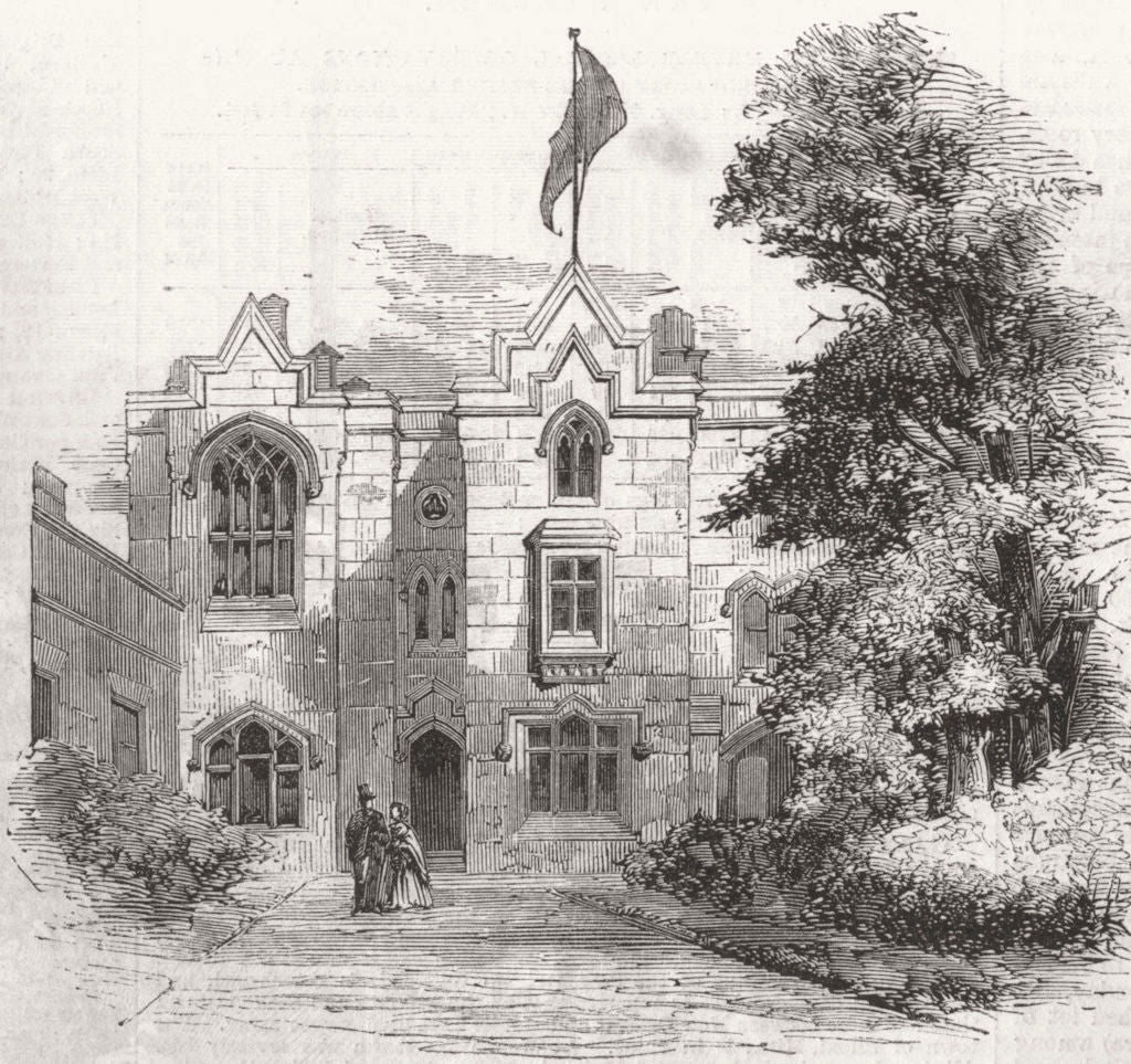 LANCS. Deaf & dumb school, Old Trafford, Manchester 1860 antique print